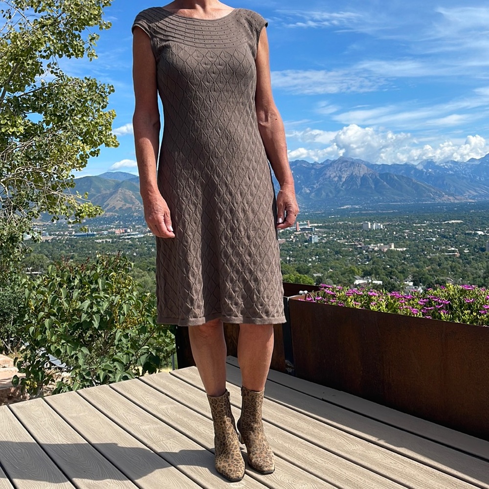 Hand dyed olive cotton “Soft Whispers” knit dress. New with tags from Sundance